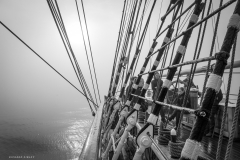 The crew gather on the aft deck